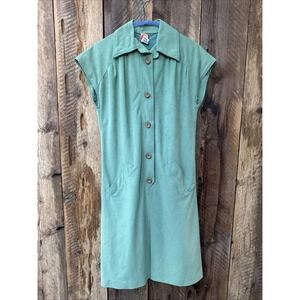 Vintage 70s Handmade Mint Green Shift Dress Mod Brady Bunch Era Knit Size M